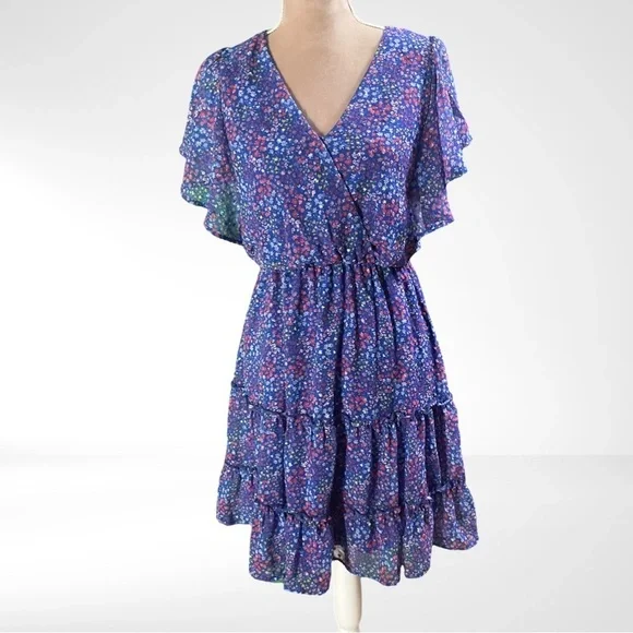 The Night Is Young Floral Dress-Cobalt Blue-Ruffled-EUC-Size Small​​​​ - Picture 6 of 11